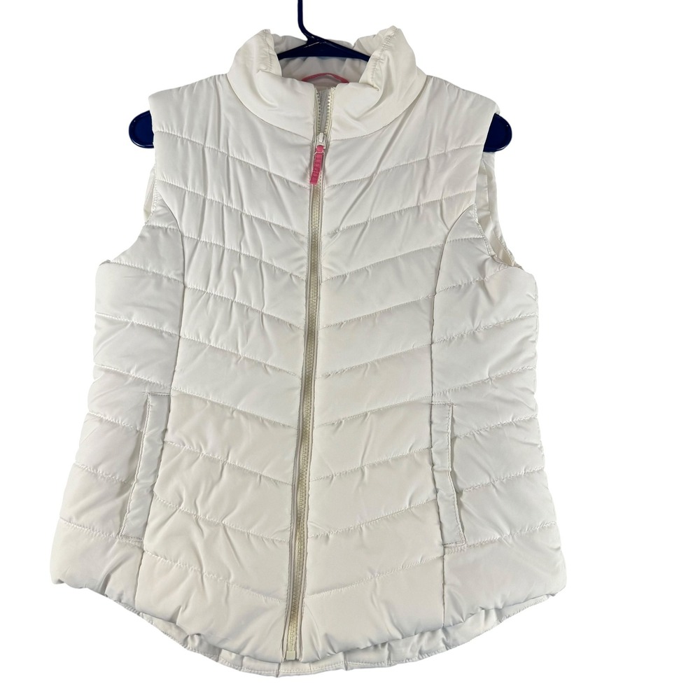Aeropostale Womens White Puffer Vest Chevron Quilted Full Zip Size Large